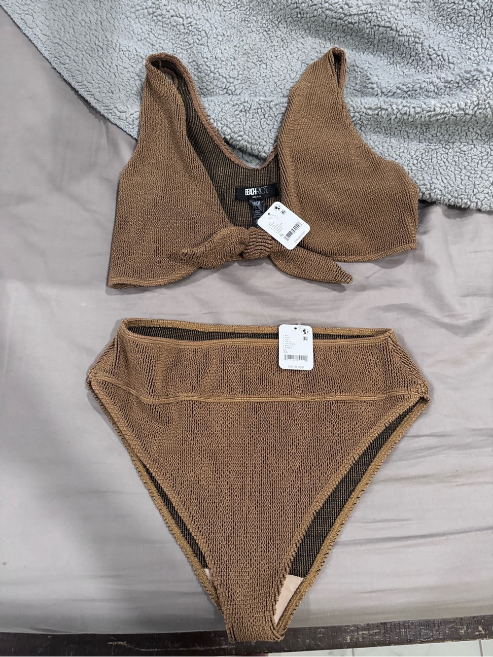 Beach Riot Brown Textured Knotted Bandeau Bikini Set